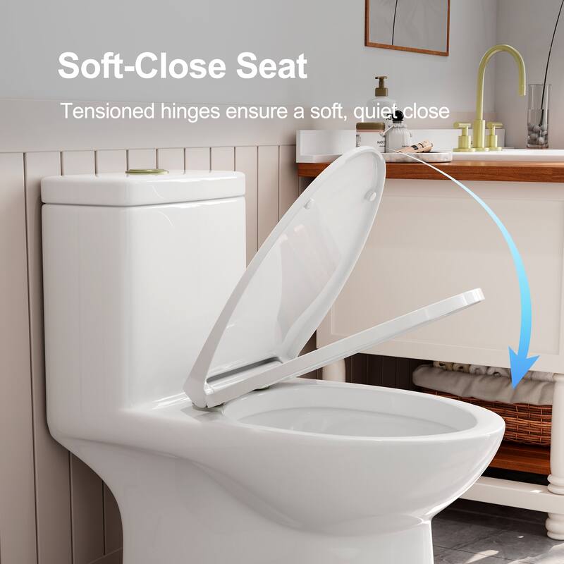 HOROW 1 Piece Dual Flush Elongated Toilet White 0.8 1.28 GPF Seat Included Brushed Gold Button