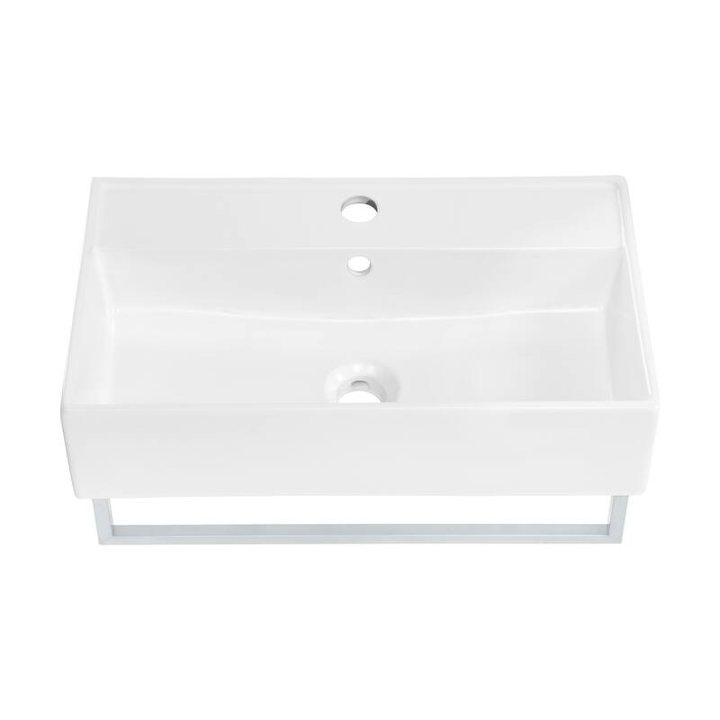 Reims 22" Wall-Mount Bathroom Sink With Silver Towel Bar - 22.05" x 12.4" 5.3"