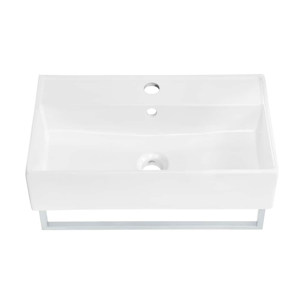 Reims 22" Wall-Mount Bathroom Sink With Silver Towel Bar - 22.05" x 12.4" 5.3"