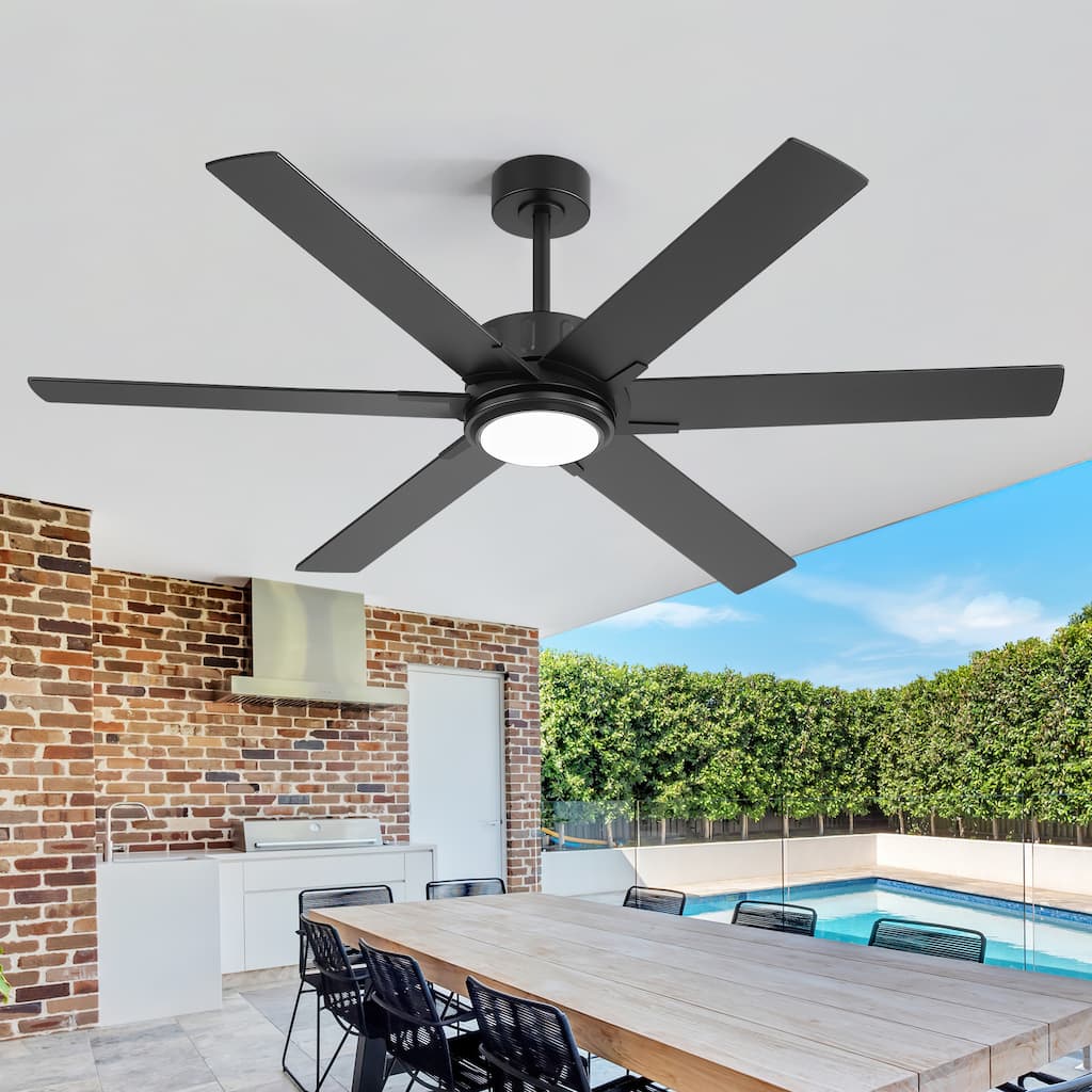 60-Inch Modern Matte Black Ceiling Fan with Lights & Remote, Quiet DC Motor, Dimmable 3CCT LED, Reversible 6-Blade Fan