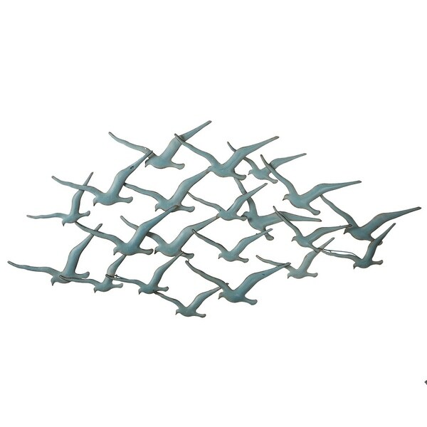 Set of 2 Distressed Finish Blue Layered Seagull Metal Wall Decor 54.1" - N/A