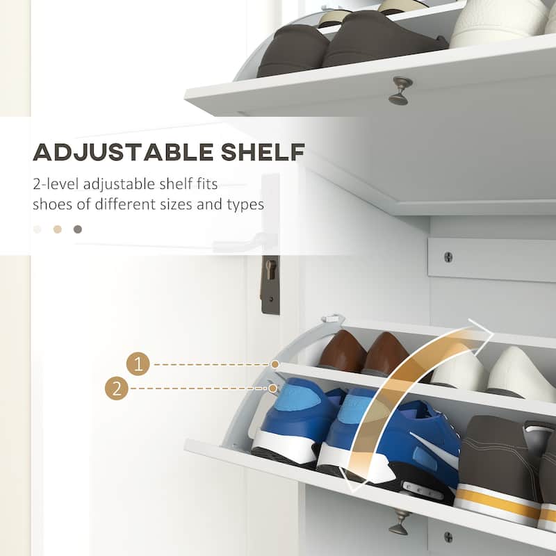 HOMCOM Narrow Shoe Storage Cabinet for Entryway with 3 Flip Drawers and Adjustable Shelves