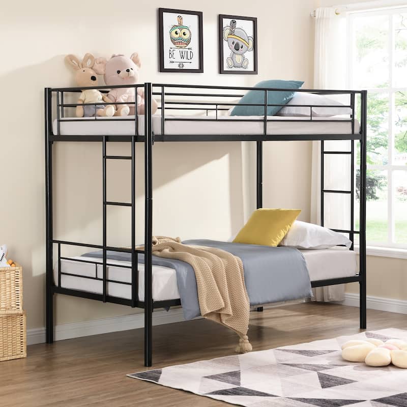 Twin Over Twin Metal Bunk Bed Black - Black