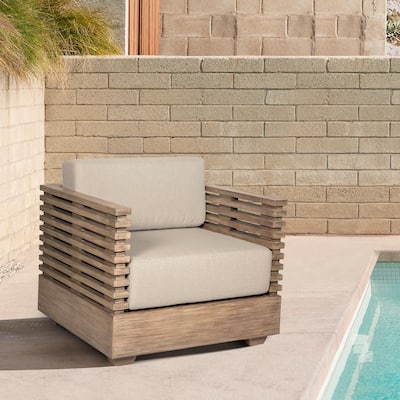 Vivid Outdoor Patio Chair in Eucalyptus Wood with Olefin Cushions - Single Chair