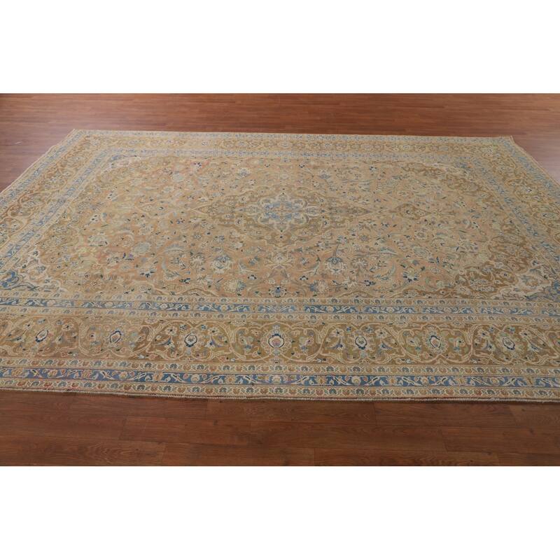 Traditional Mashad Persian Vintage Area Rug Handmade Wool Carpet - 8'1" x 11'5"