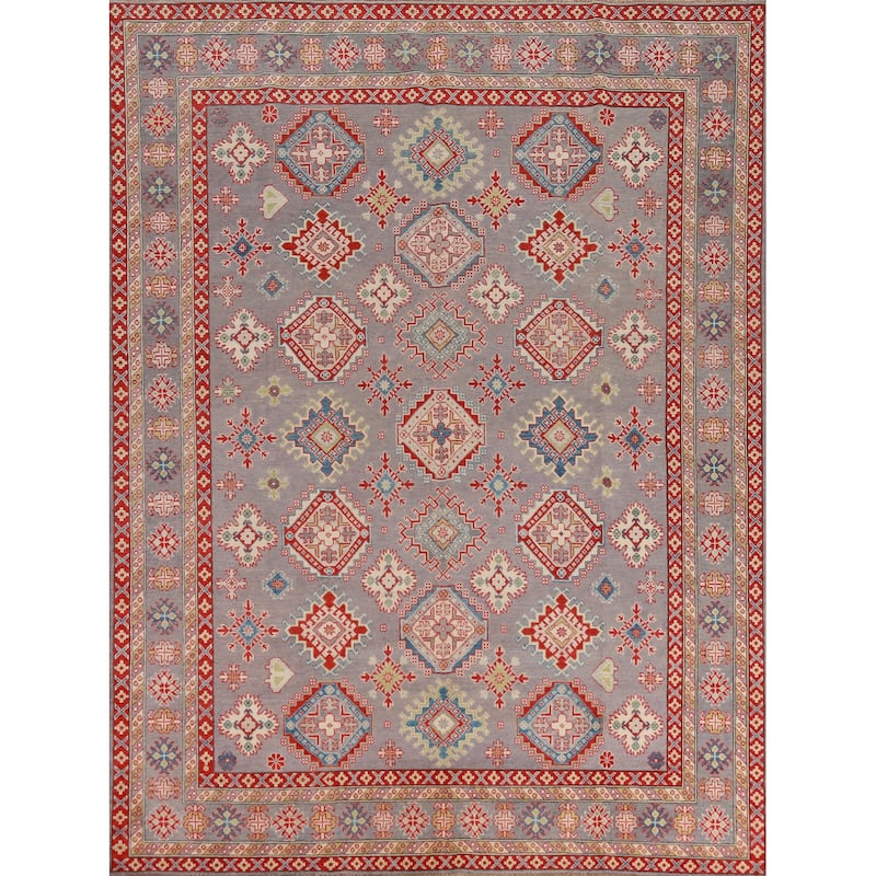 Hand Knotted Oriental 100% Wool Carpet Traditional All-Over Greys & Charcoal Kazak Area Rug - 9' 8'' X 8' 2''