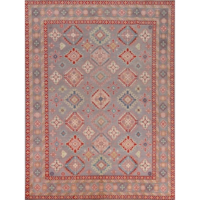 Hand Knotted Oriental 100% Wool Carpet Traditional All-Over Greys & Charcoal Kazak Area Rug - 9' 8'' X 8' 2''
