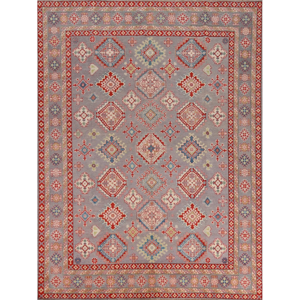 Hand Knotted Oriental 100% Wool Carpet Traditional All-Over Greys & Charcoal Kazak Area Rug - 9' 8'' X 8' 2''