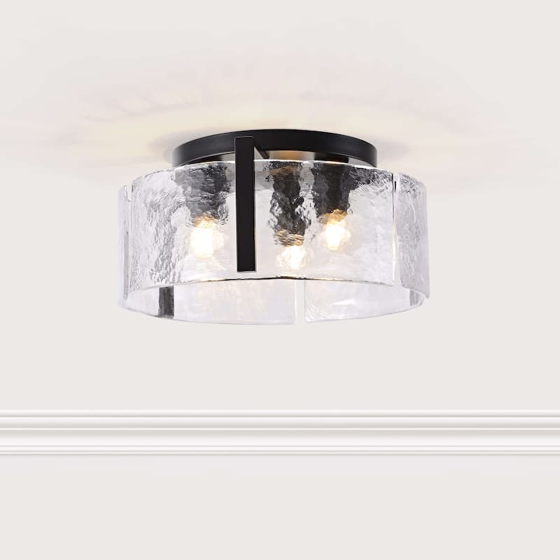 Laia Round 3-Light Textured Glass Panels Flush Mount - Antique Black