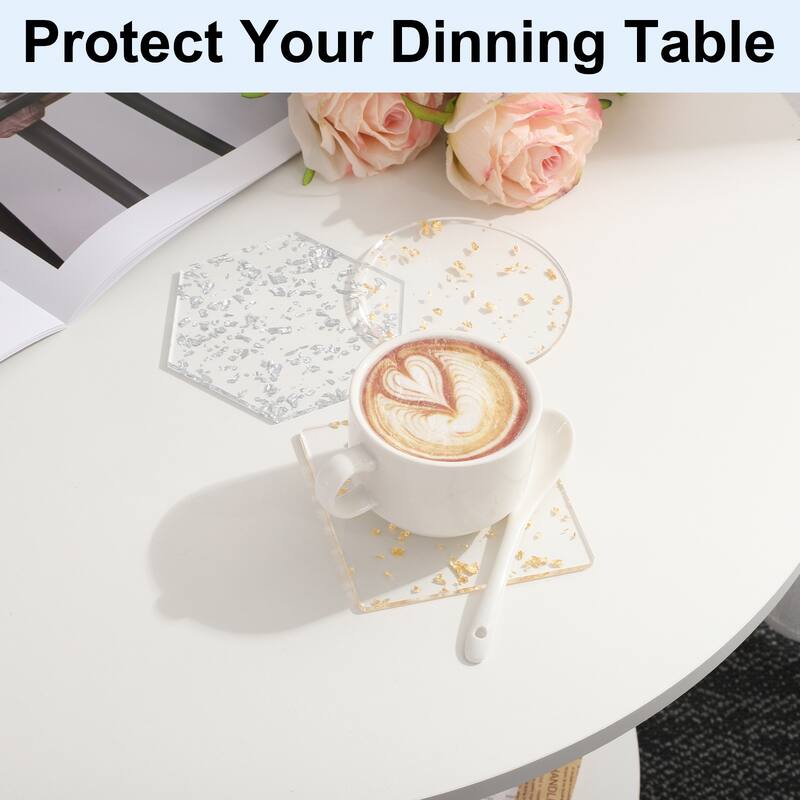 2pcs Foil Acrylic Drinks Coaster Square Table Coaster Decor