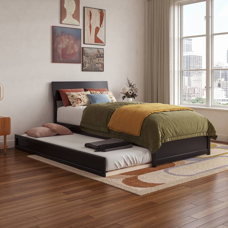 Norla Wood Platform Bed with Trundle - Black - Twin XL