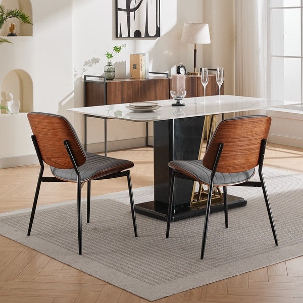 【Walnut】& MEISTER SHEET HI-BACK SET Dining Chairs Set of 2, Mid Century Modern Retro Gray PU Leather
