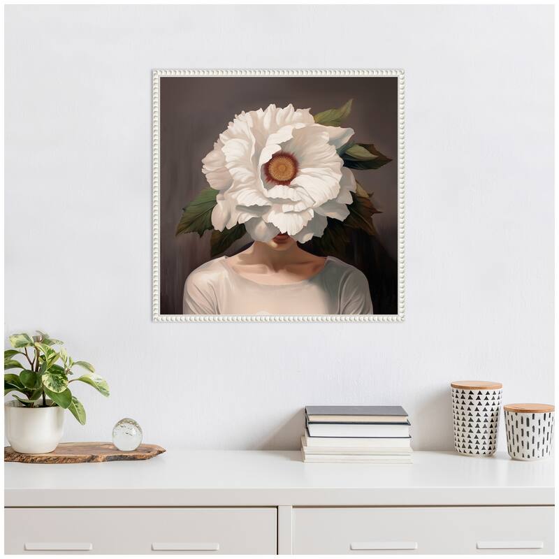 Kate and Laurel Sylvie White Flower Woman Portrait Framed Canvas by The Creative Bunch Studio