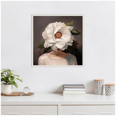Kate and Laurel Sylvie White Flower Woman Portrait Framed Canvas by The Creative Bunch Studio