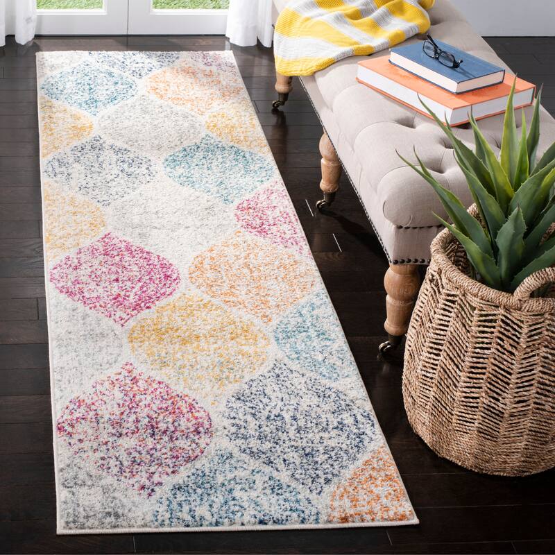 SAFAVIEH Madison Stella Boho Chic Ogee Trellis Rug - 2'3" x 14' Runner - Cream/Yellow