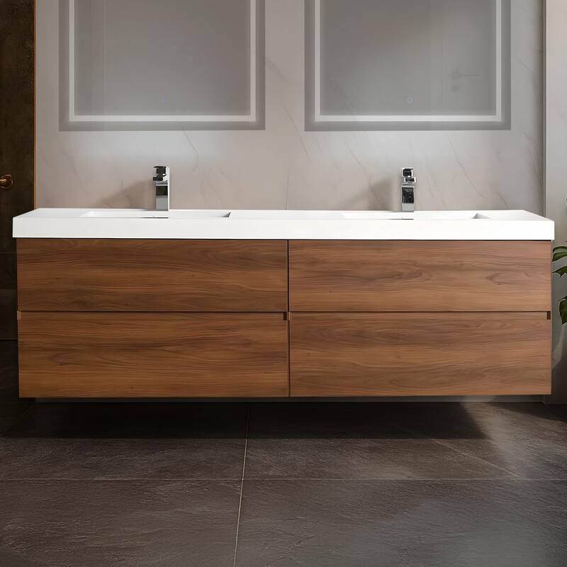 Blossom Assisi 72 Inch Wall Mounted Bathroom Vanity with Sink - Brown Walnut - 72" with Acrylic Sink