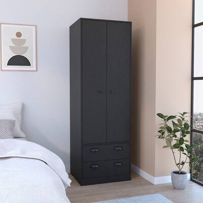 Rectangle 2-Door Armoire Cabinet with Drawers and Hanging Rod & Shelve