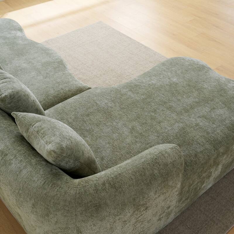 L-Shape Sectional Sofa with Curved Chaise, Beige Modular Chenille Couch