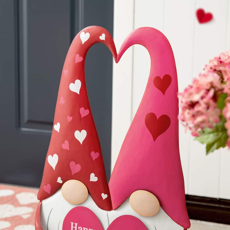 Glitzhome 30"H Valentine's Metal Gnome Couple Yard Stake