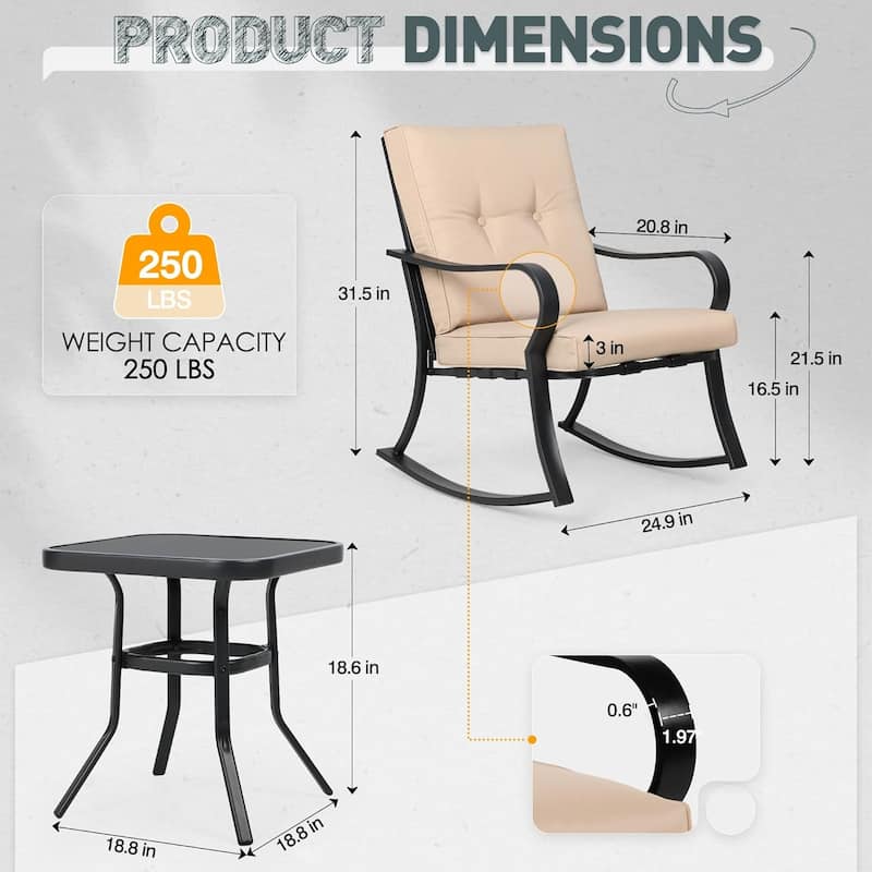 3-piece Rocking Chair Patio Bistro Set with Side Table