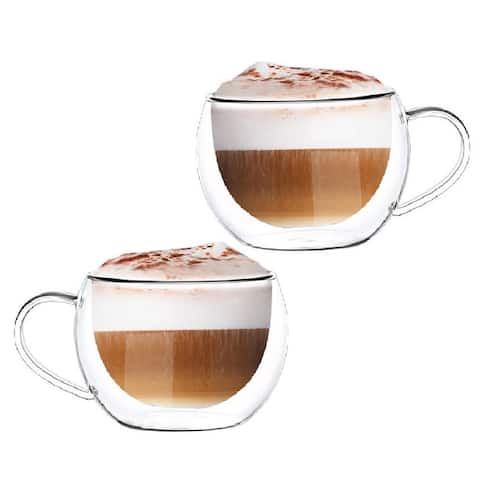 STP Goods Insulated Double Wall Tea Coffee Mug Cup Glass Set of 2