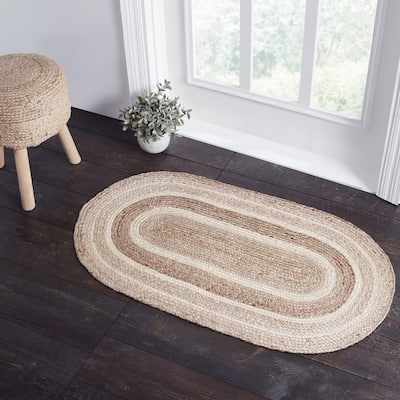 Natural & Creme Jute Rug Oval w/ Pad 27x48 - 3'6"