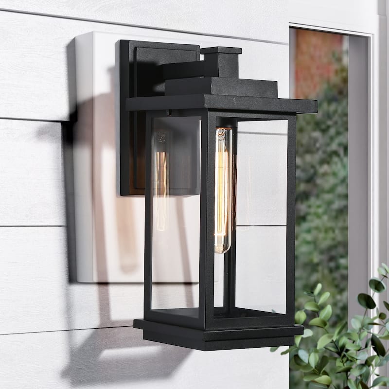 Modern Farmhouse Black 1-Light Outdoor Wall Sconce Glass Patio Lantern