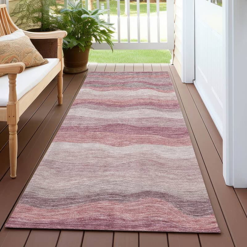 Machine Washable Indoor/ Outdoor Ombre Stripes Chantille Rug - Salmon - 2'3" x 7'6"