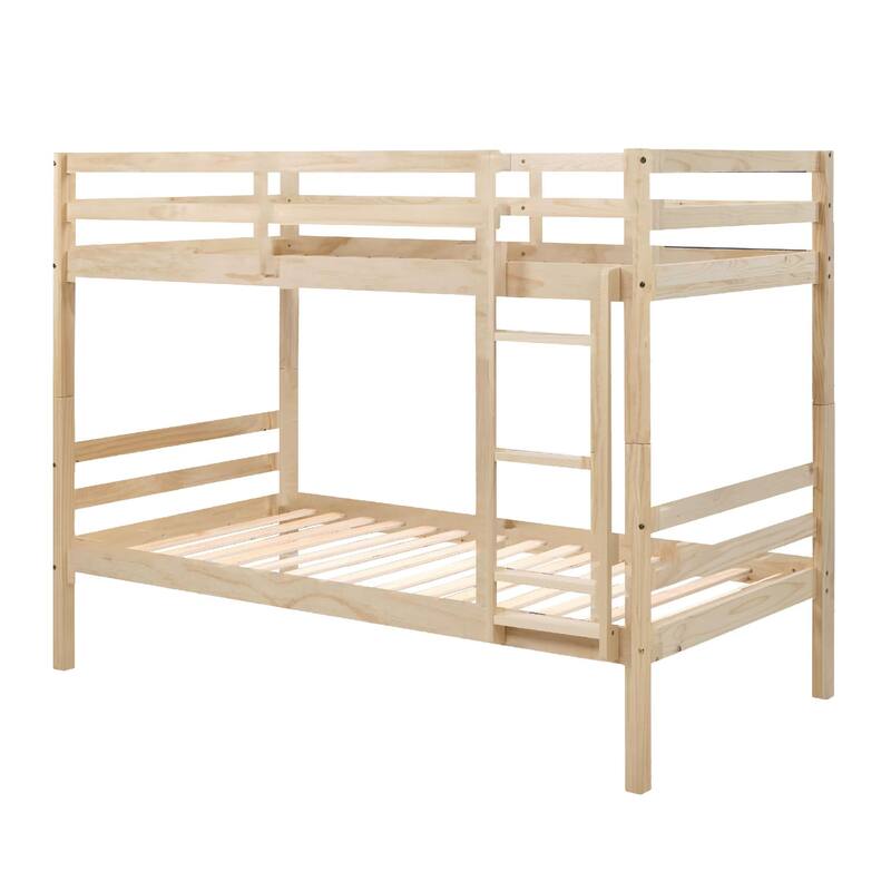 Twin over Twin Wooden Bunk Bed,High Guardrail,Ladder,Kids Teens,Dorm