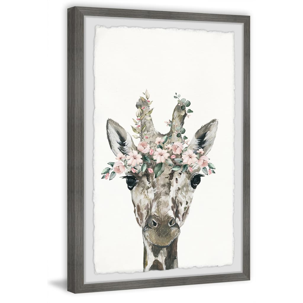 Giraffe Painting Print, Floral Crowned Animal Wall Art, Framed Home Decor