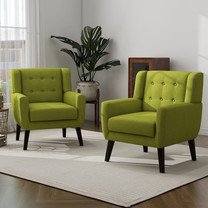 Set of 2 Modern Accent Chair Cotton Linen Upholstered Armchair for Living Room