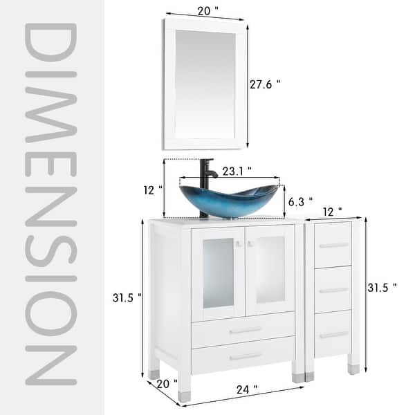 dimension image slide 15 of 18, 36" Bathroom Vanity with Sink Set Side Cabinet