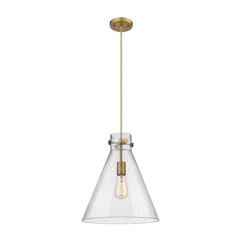 Innovations Lighting Newton Cone - 1 Light 14" Cord Hung Pendant - Brushed Brass/Seedy