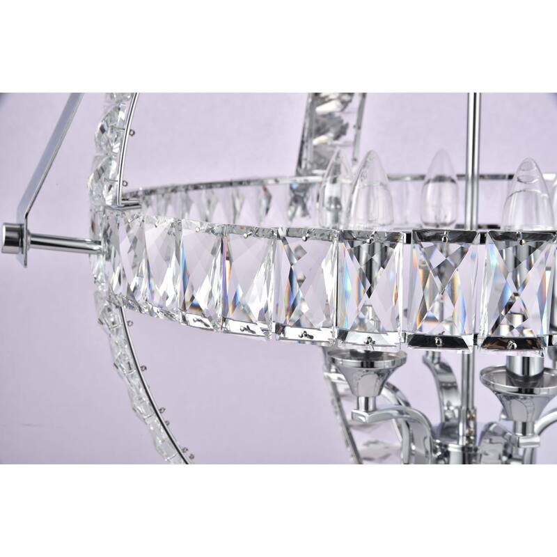 6-Light Chrome Metal Chandelier With Clear Crystals