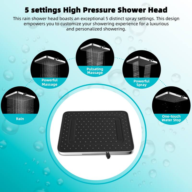 High Pressure 5-Spray 13" Shower Head with 16" Shower Extension Arm