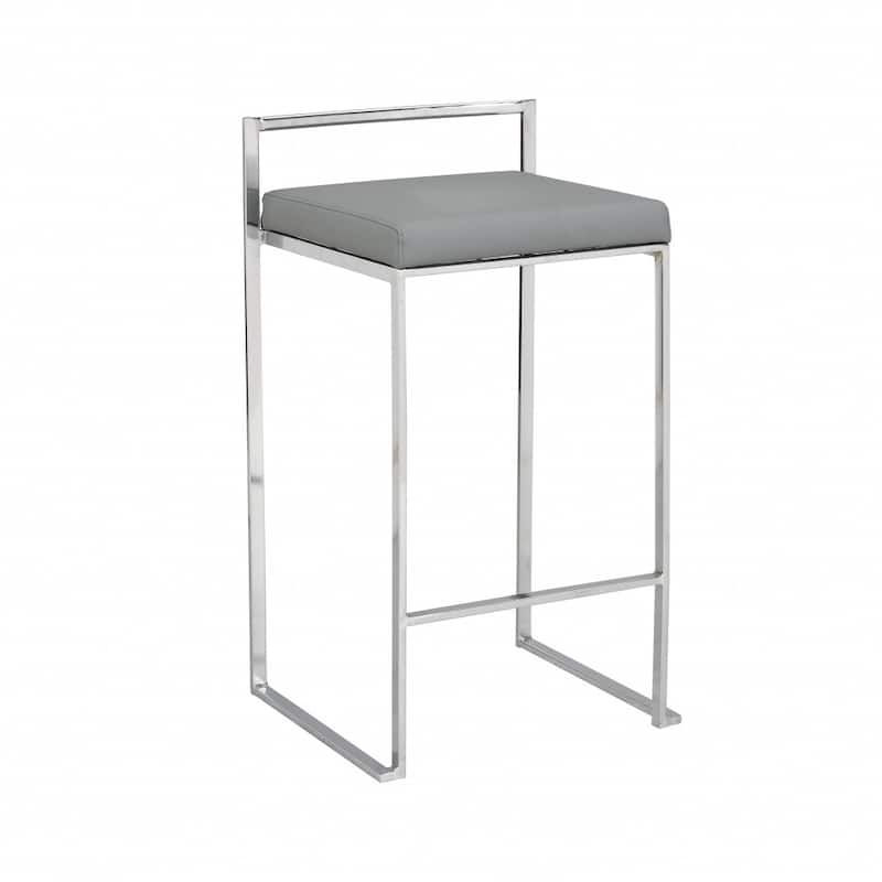 HomeRoots 35" Gray Faux Leather And Steel Low Back Bar Height Chair With Footrest - 19.125
