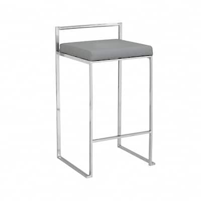 HomeRoots 35" Gray Faux Leather And Steel Low Back Bar Height Chair With Footrest - 19.125