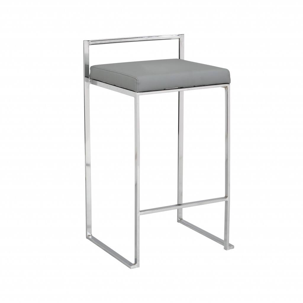 HomeRoots 35" Gray Faux Leather And Steel Low Back Bar Height Chair With Footrest - 19.125