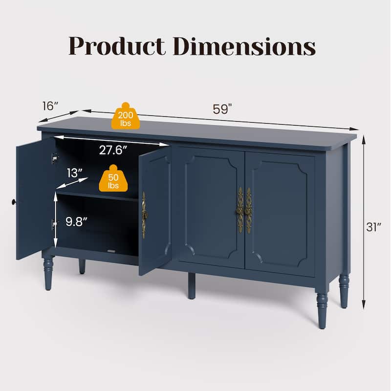 59" Accent Cabinet with 4 Doors – MDF Storage Cabinet, Adjustable Shelves, 200 lbs Top Capacity
