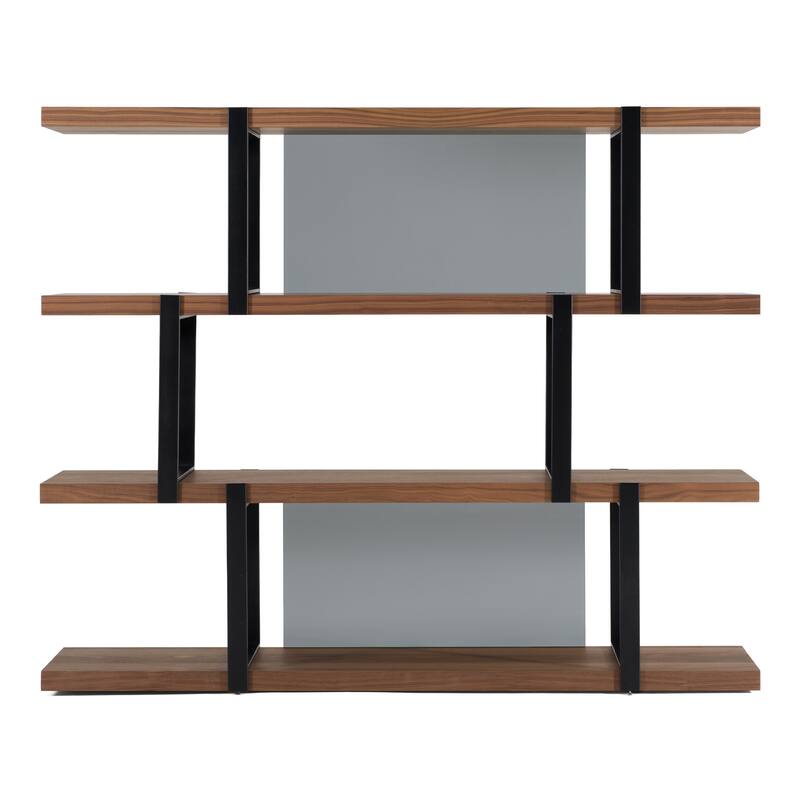 Modrest Brewer Modern Walnut & Black Bookshelf