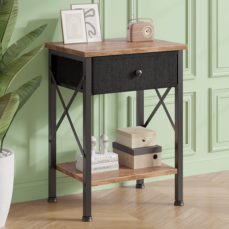 Javlergo 2 Pack X Frame Nightstand with Removable Fabric Drawer Easy to Clean Multifunctional End Table with Open Shelf