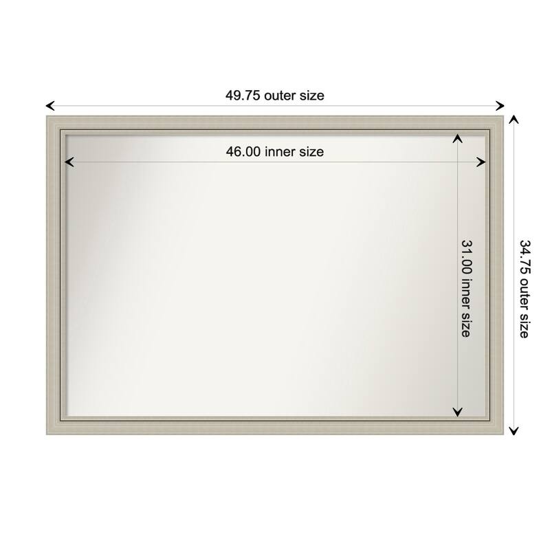Romano Silver Narrow Framed Non-Beveled Custom Wall Mirror, Bathroom Vanity Mirror - Outer Size: 49.75 x 34.75