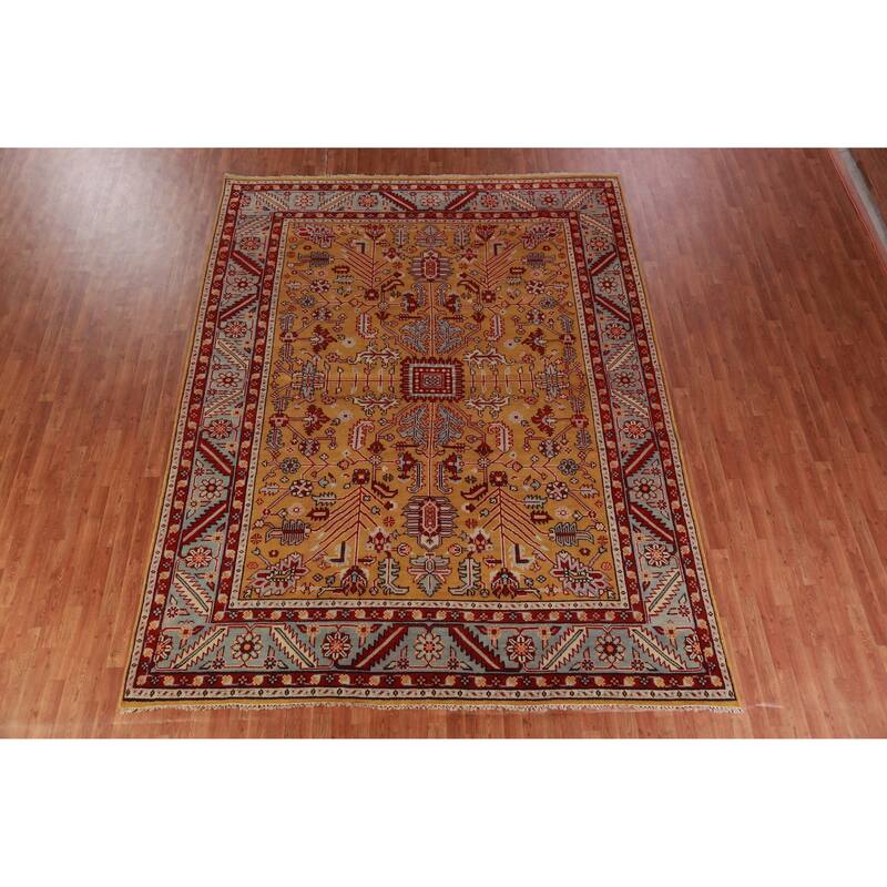 Hand Knotted Oriental 100% Wool Carpet Traditional Geometric Yellow & Gold Heriz (serapi) Area Rug - 11' 9'' X 9' 0''