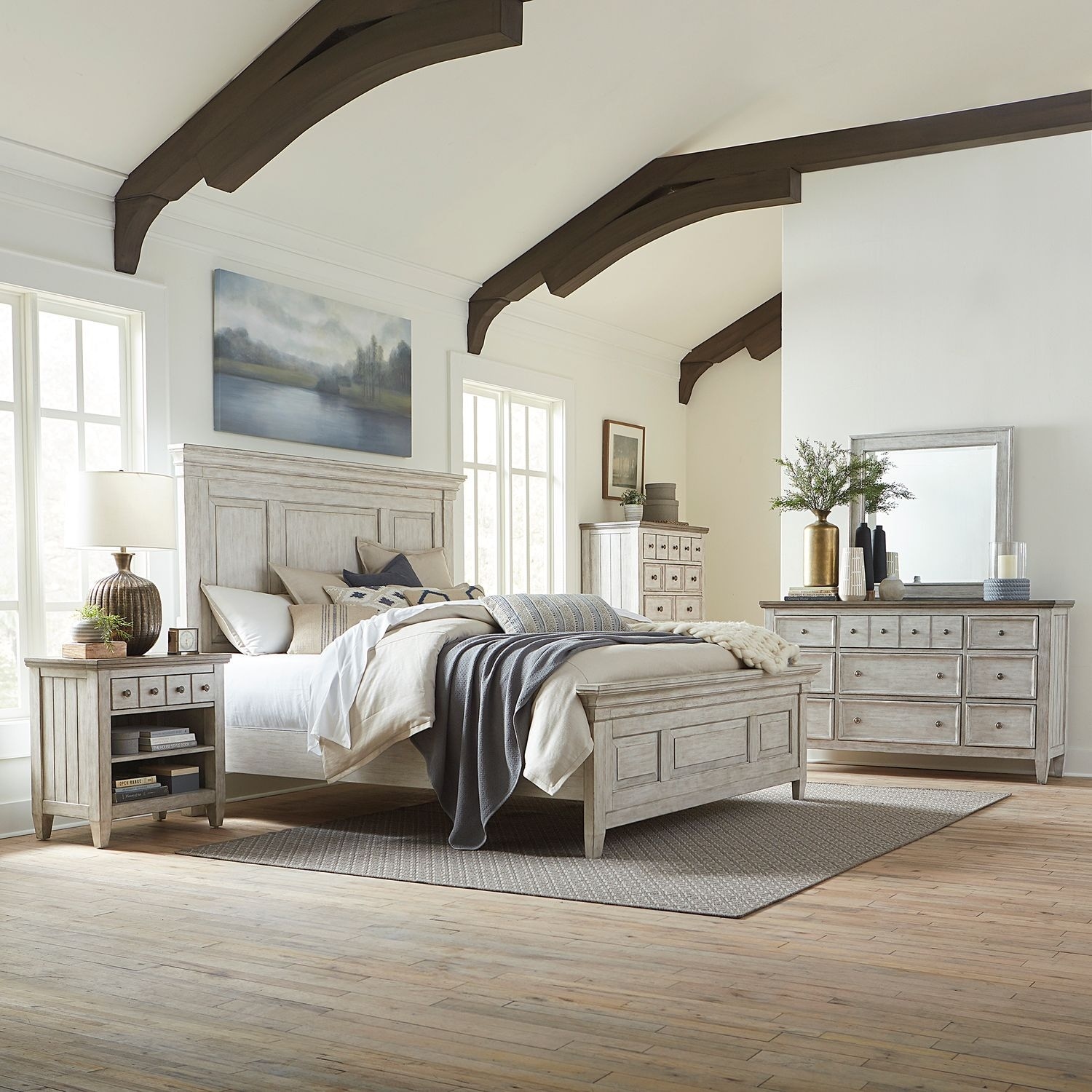 Liberty Furniture Heartland Panel Bed, Dresser & Mirror, Chest, Night Stand - California King, King or Queen