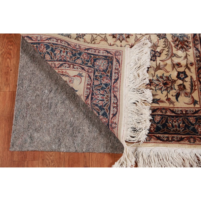 Hand Knotted Oriental 100% Wool Carpet Traditional Floral Beige & Ivories Kashan Runner Rug - 10' 0'' X 2' 7''