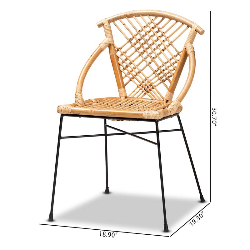Pro Modern Bohemian Natural Rattan and Metal Dining Chair Set(2PC)