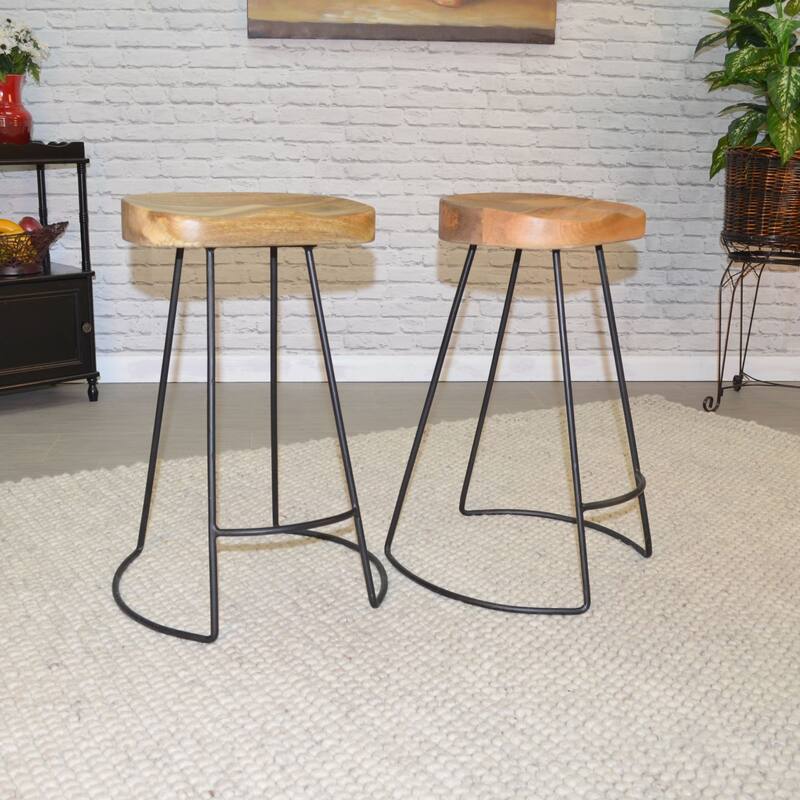 Set of 2 Brown and Black Rustic Counter Stools 25.25"