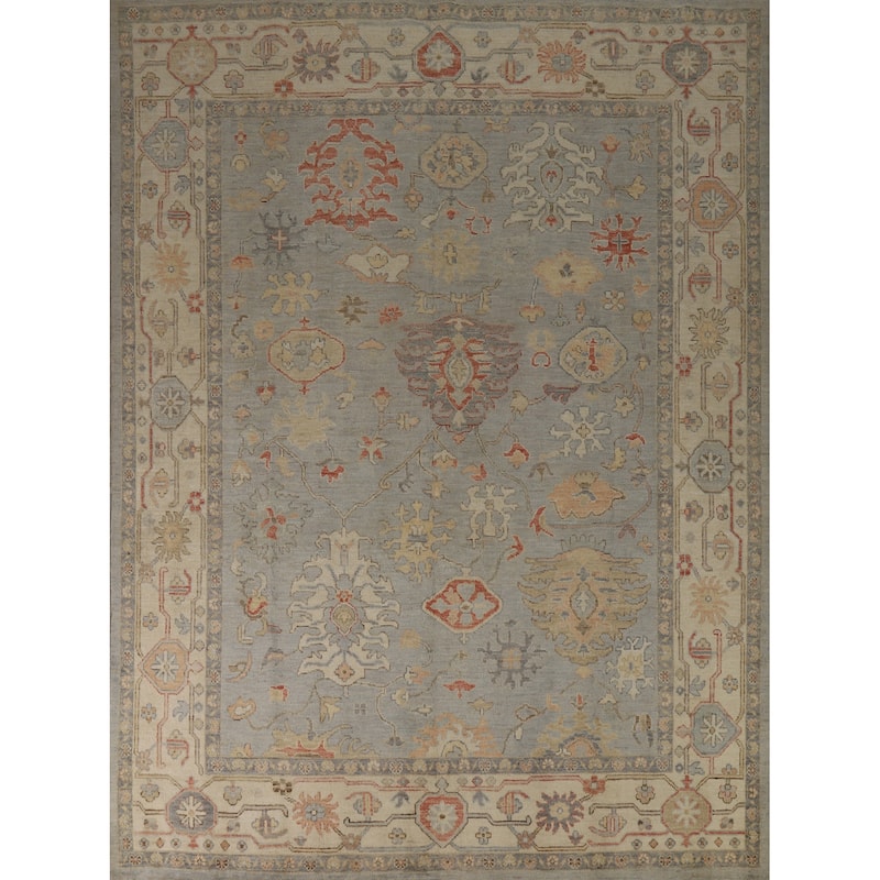 Hand Knotted Oriental 100% Wool Carpet Transitional All-Over Greys & Charcoal Oushak Area Rug - 9' 8'' X 8' 1''