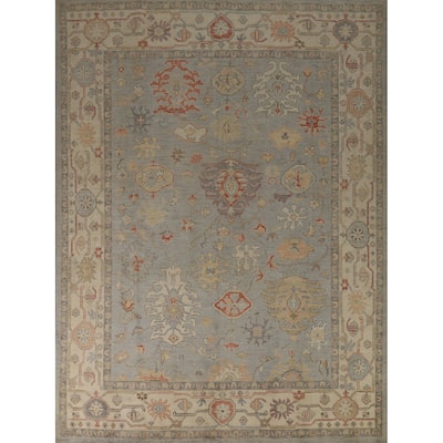 Hand Knotted Oriental 100% Wool Carpet Transitional All-Over Greys & Charcoal Oushak Area Rug - 9' 8'' X 8' 1''