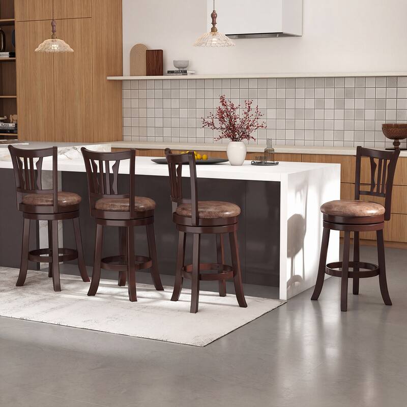 Gymax 26'' Counter Height Swivel Bar Stools Set of 4 w/Back & Faux